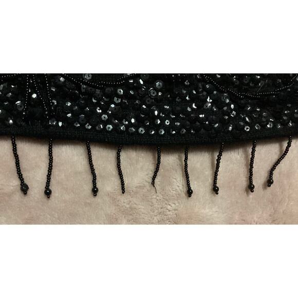 Vintage 100% wool Gimbels 1960s black sequin and beaded fringe cocktail top - Picture 7 of 7